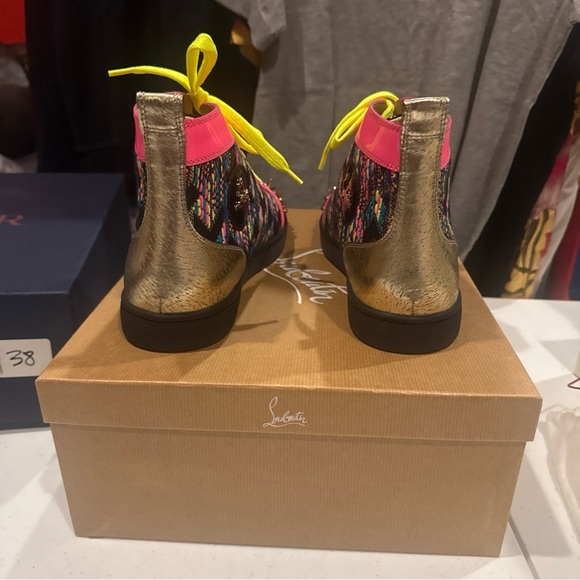 Christian Louboutin Neon Pink and Black Spiked Sneakers - Picture 5 of 6